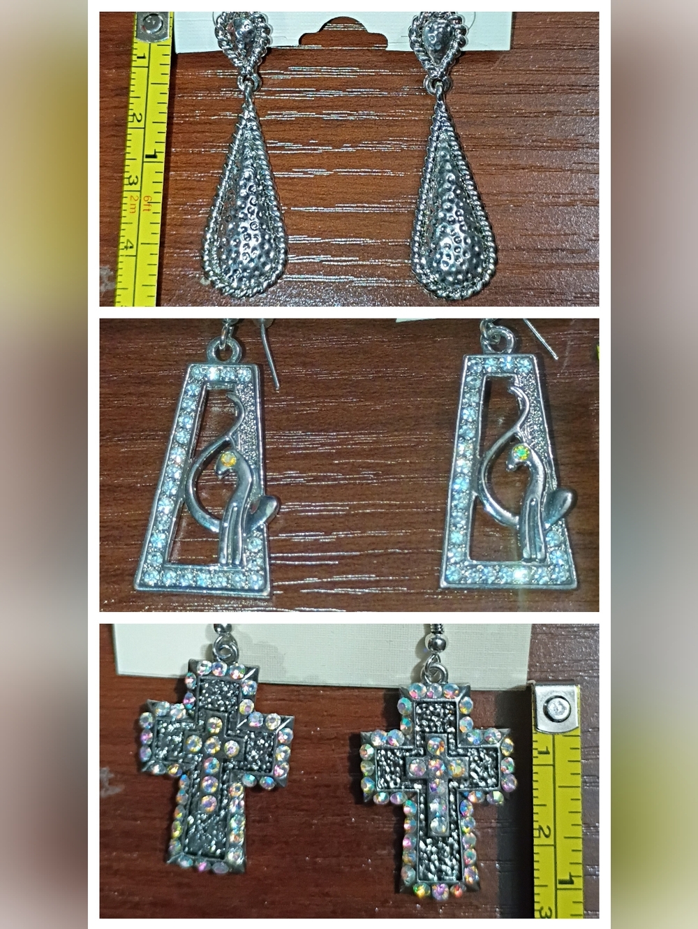 Sterling-Effect Silver Tone Drop, Baby Phat & Cross Earring Set - Silver